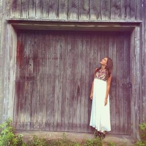 Embroidered Aztec White Maxi Dress